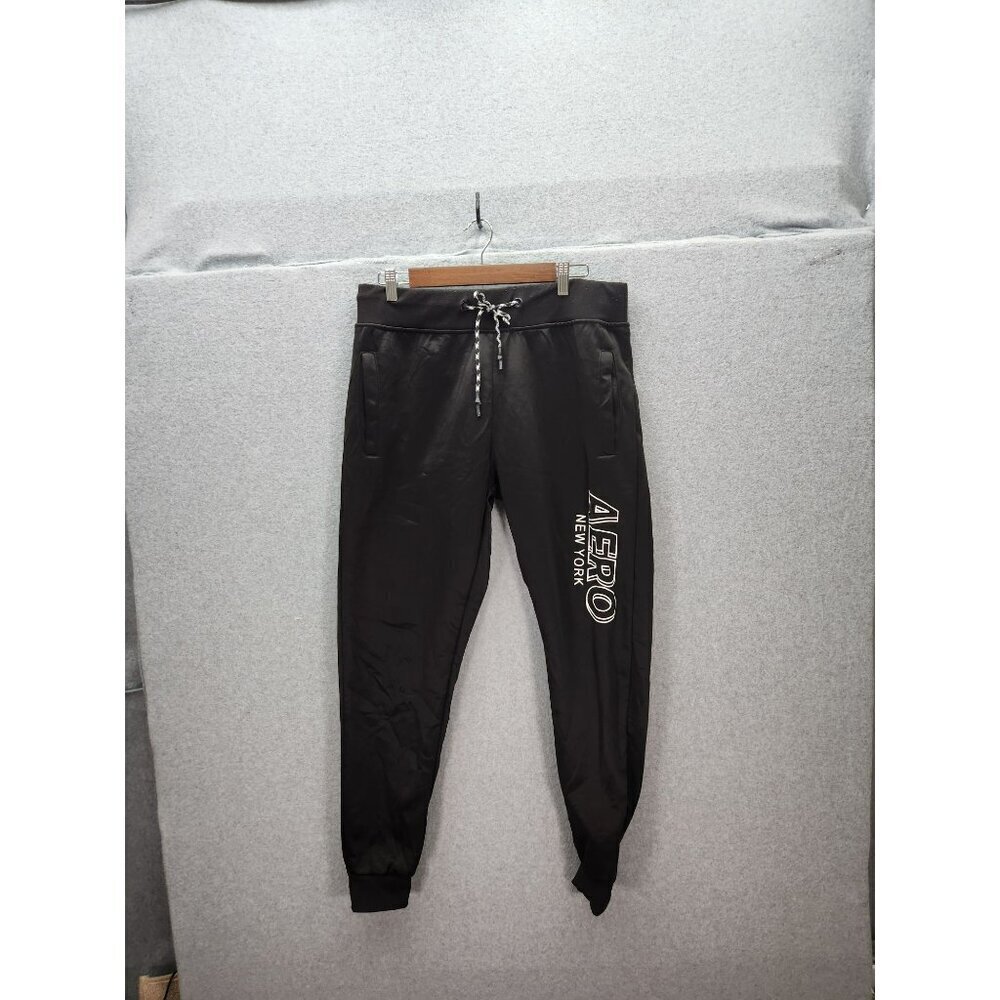 Aeropostale‎ Mens Black Joggers With Drawstring Waist & Cuffed Ankles L